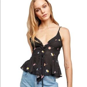 NWT Free People Radea Floral Camisole Top Medium Black